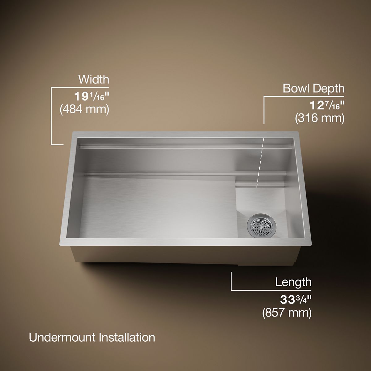 3/4 view of product with dimensions