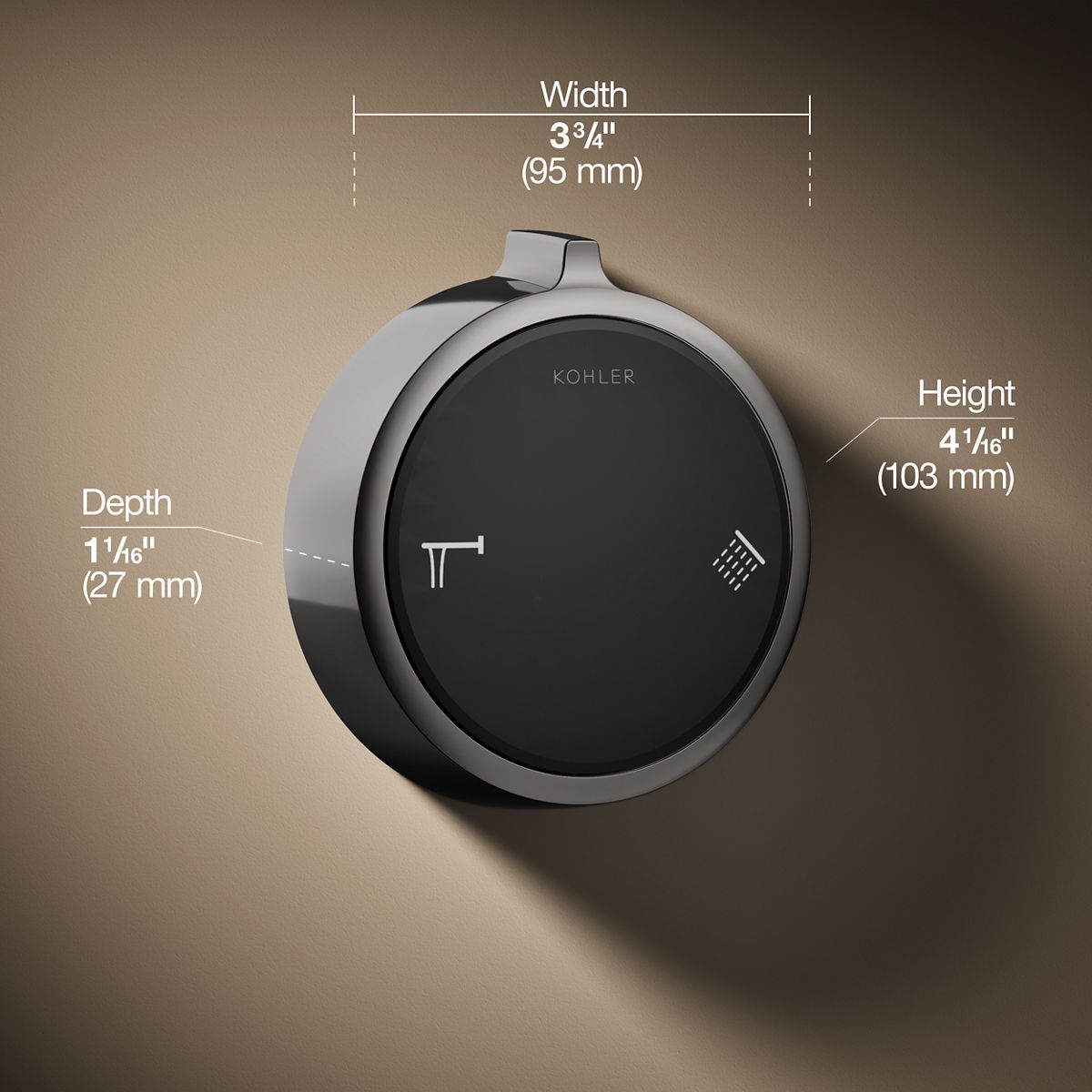 3/4 view of product with dimensions