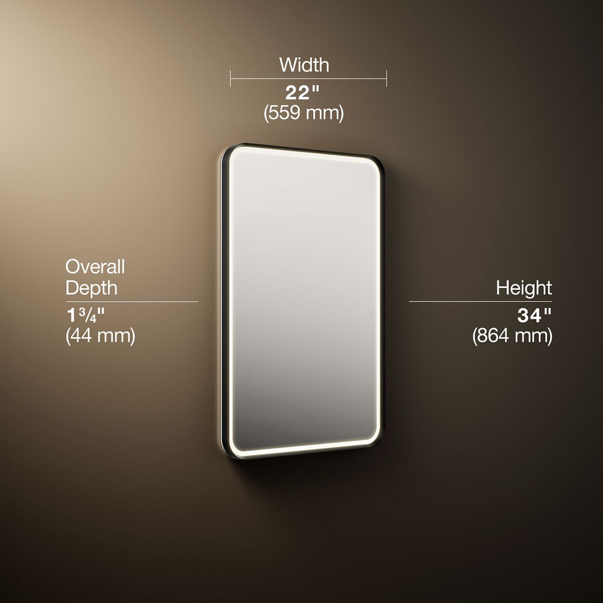 3/4 view of product with dimensions