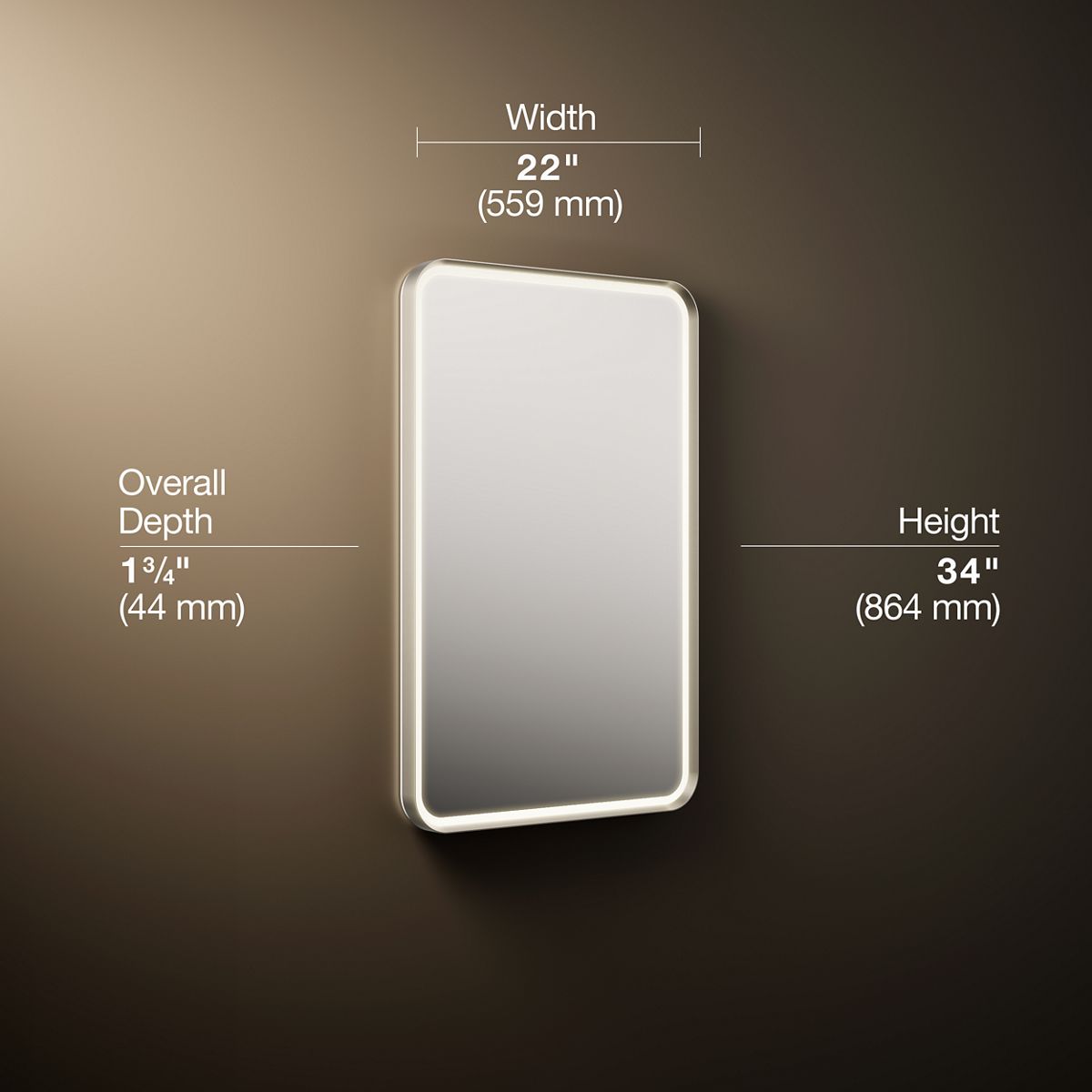 3/4 view of product with dimensions