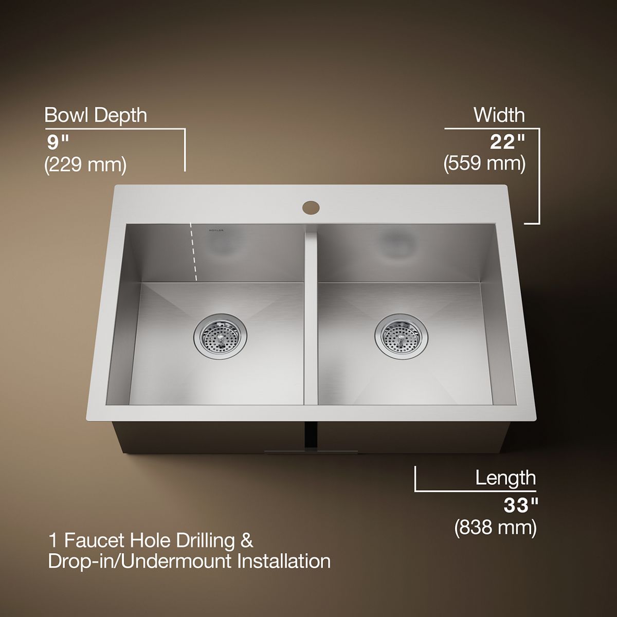 3/4 view of product with dimensions