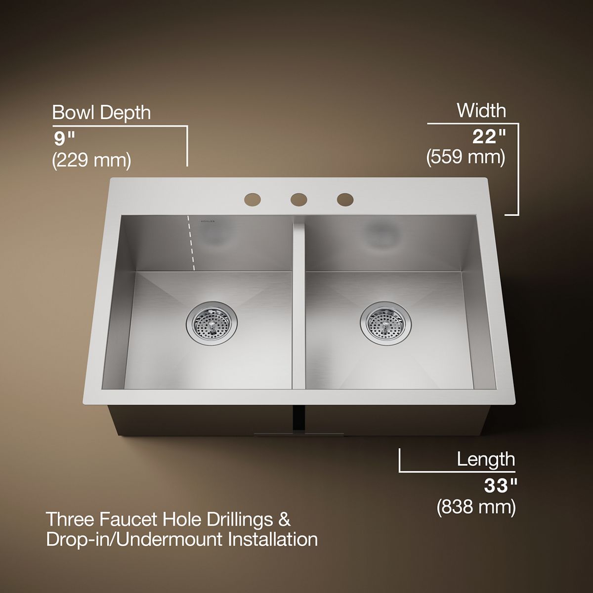 3/4 view of product with dimensions