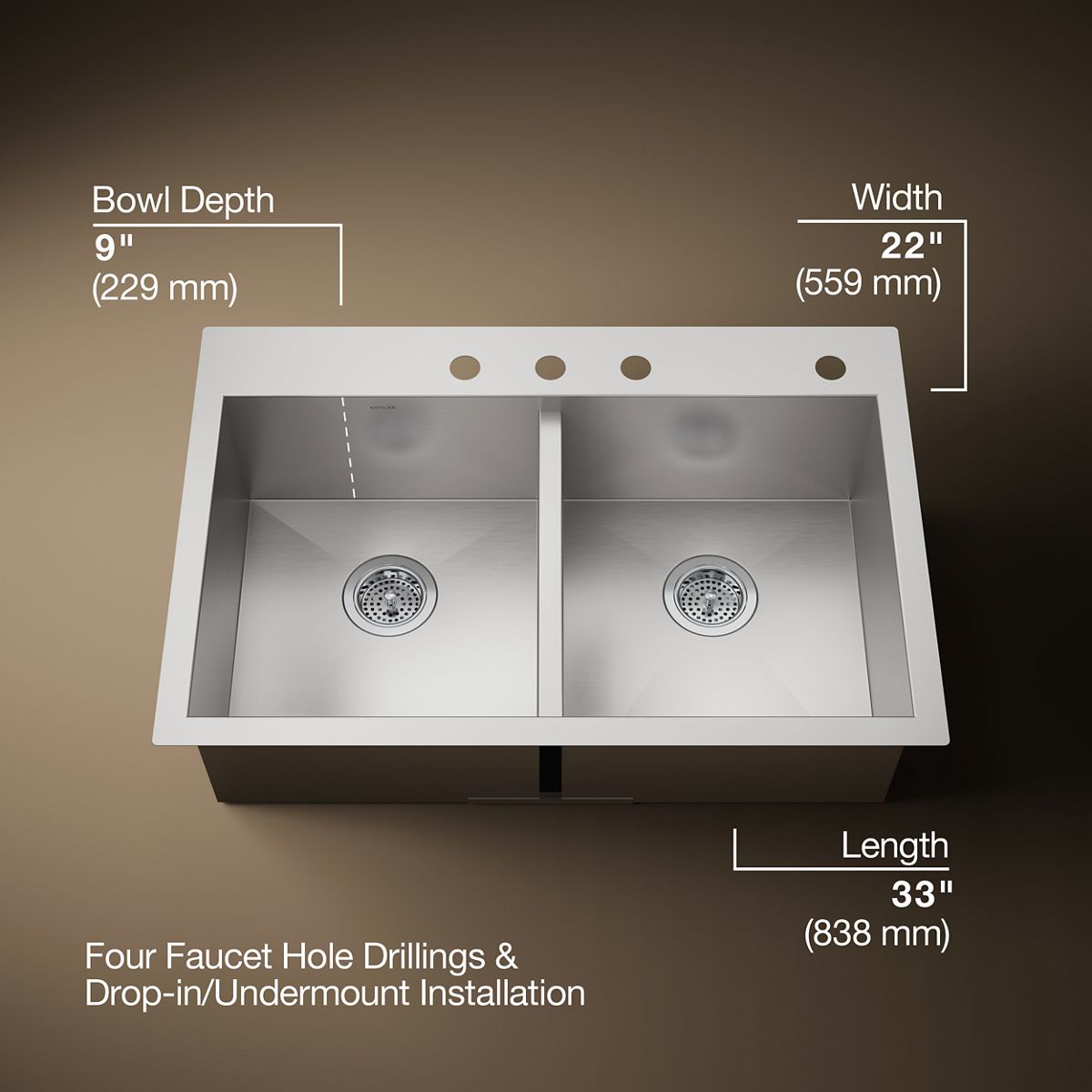 3/4 view of product with dimensions