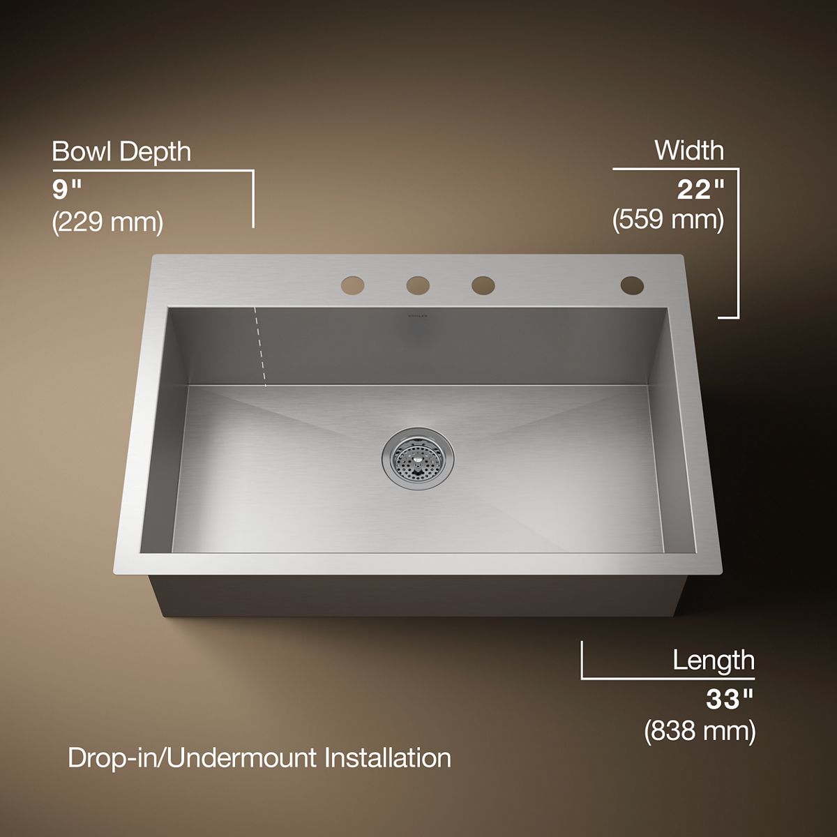 3/4 view of product with dimensions