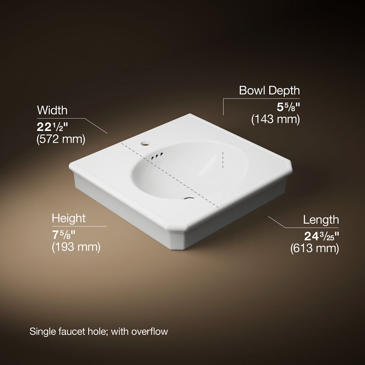 3/4 view of product with dimensions