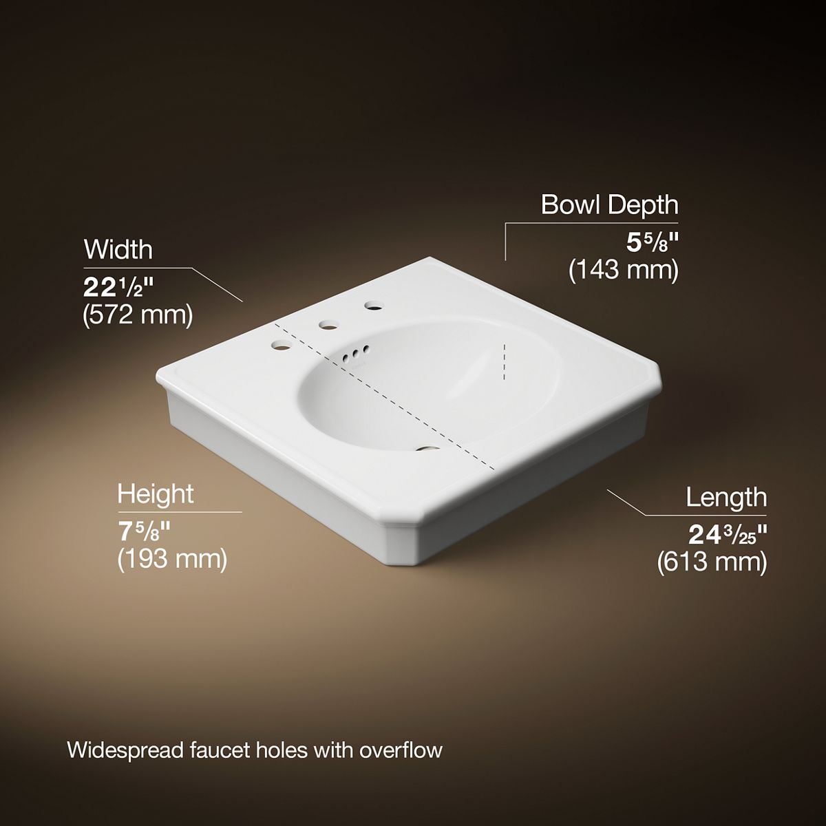 3/4 view of product with dimensions