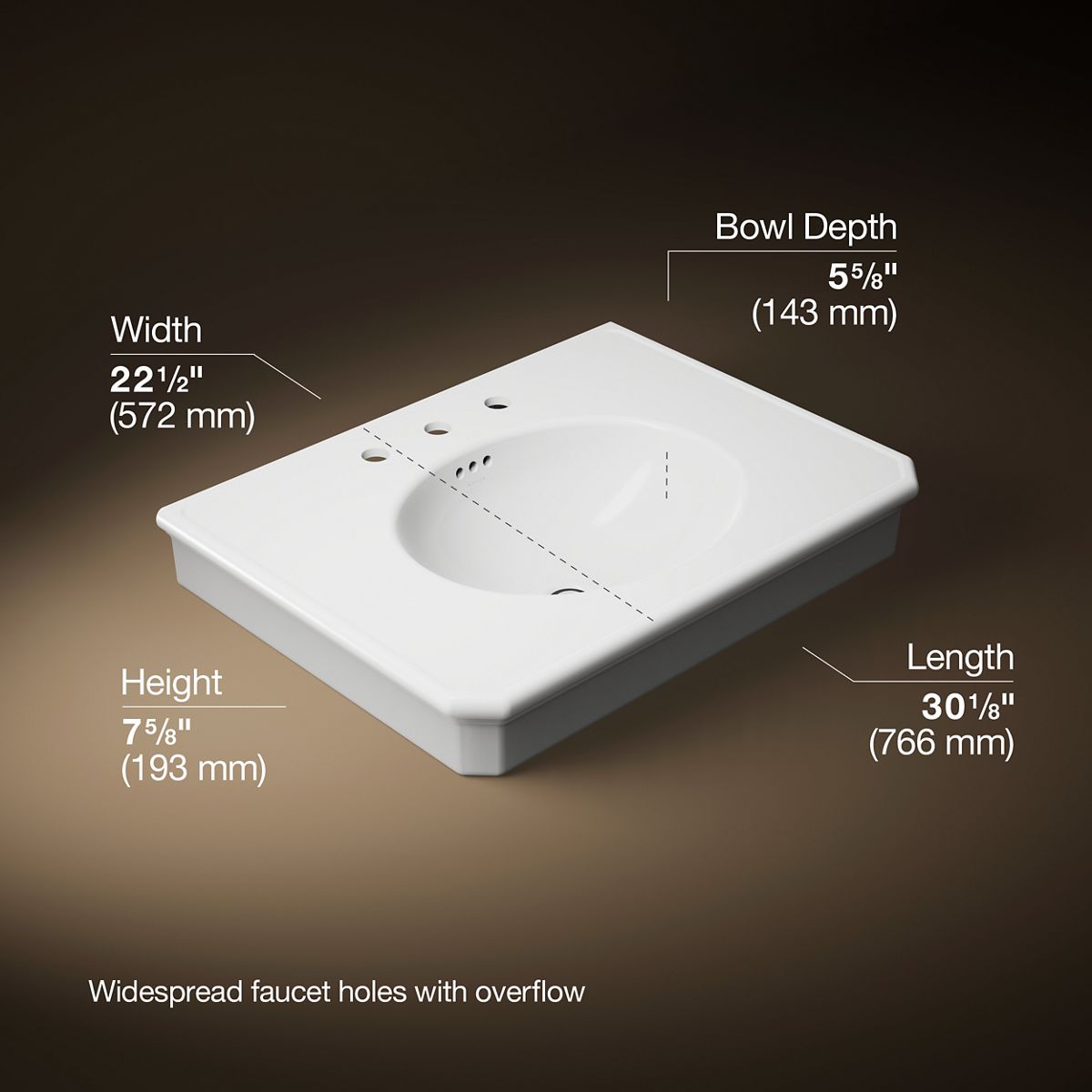 3/4 view of product with dimensions