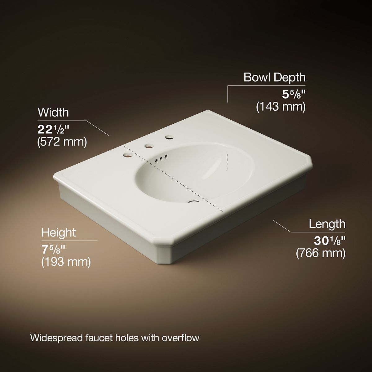 3/4 view of product with dimensions