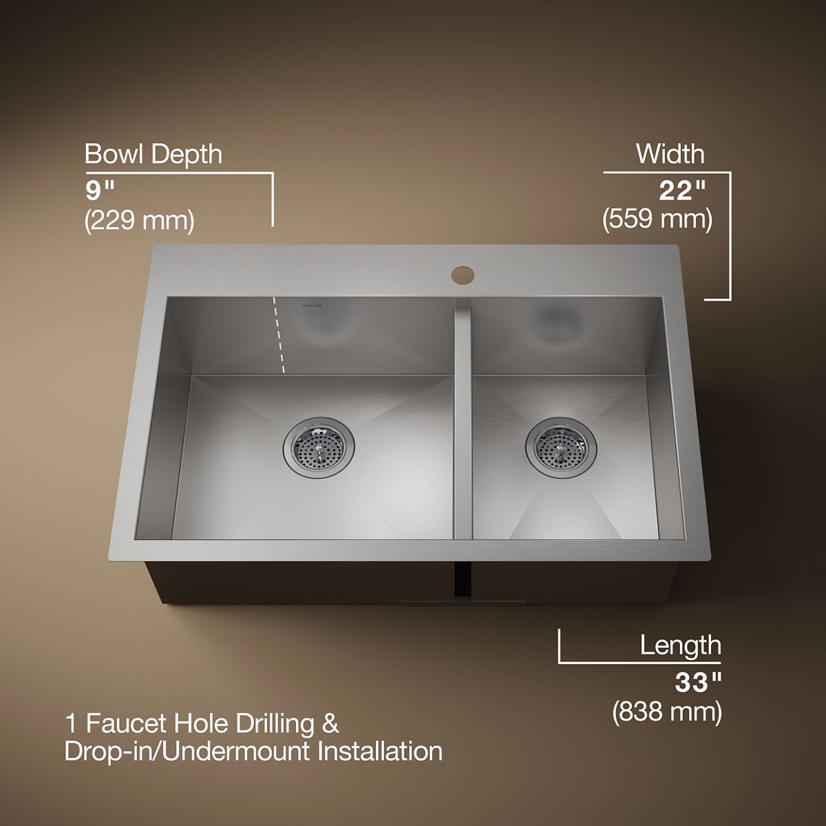 3/4 view of product with dimensions