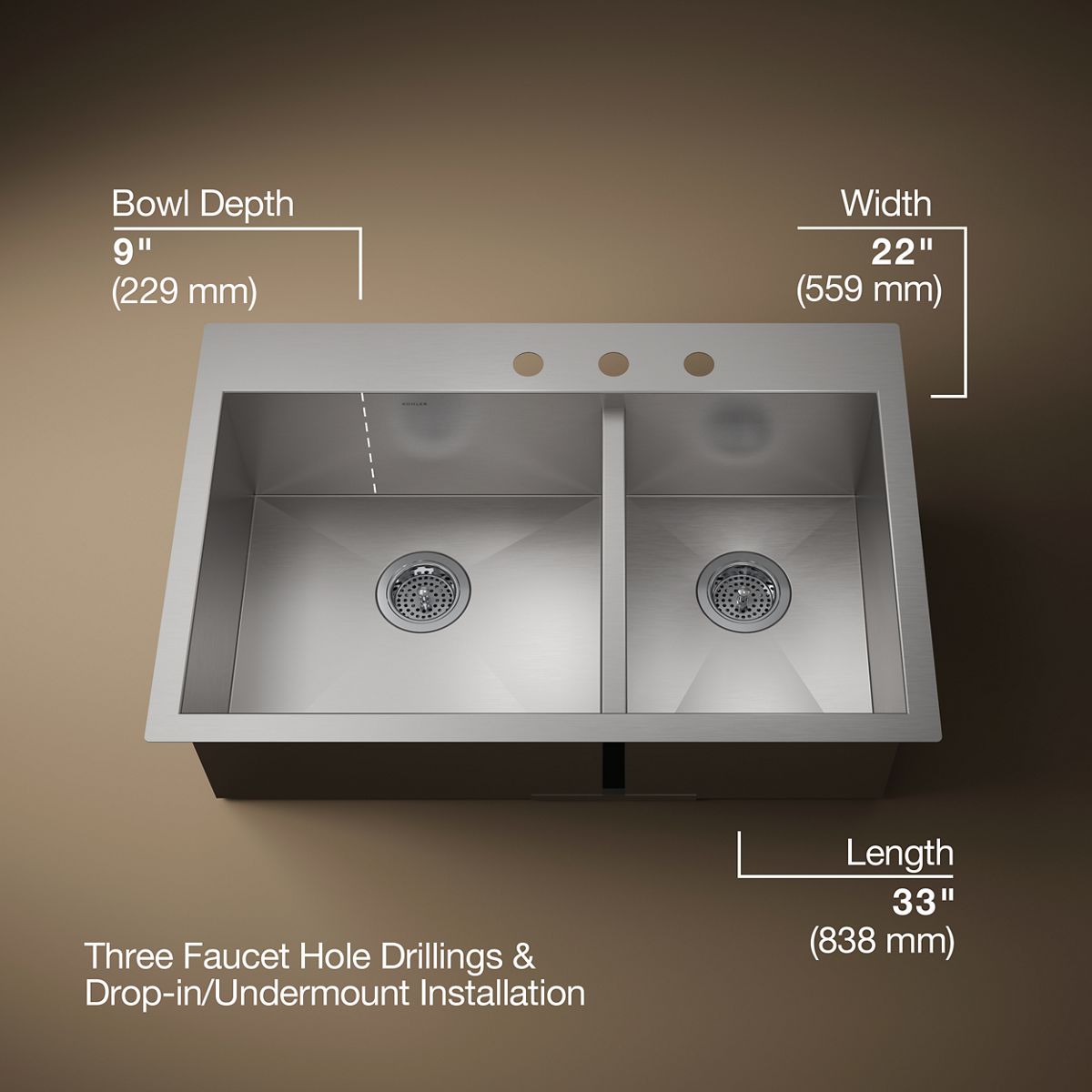 3/4 view of product with dimensions