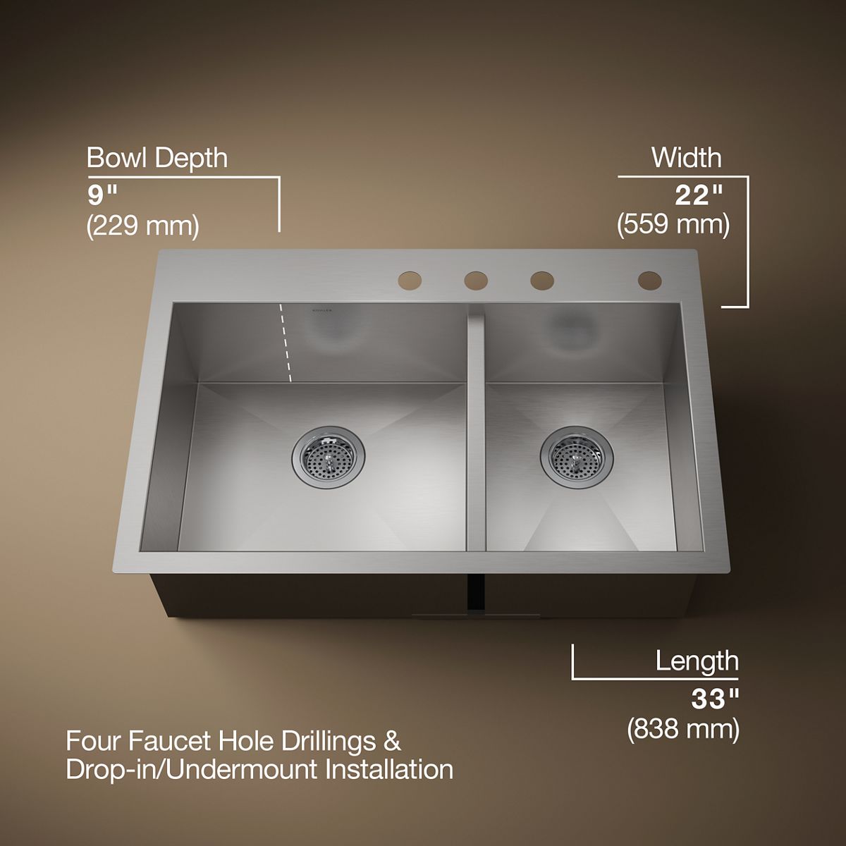 3/4 view of product with dimensions