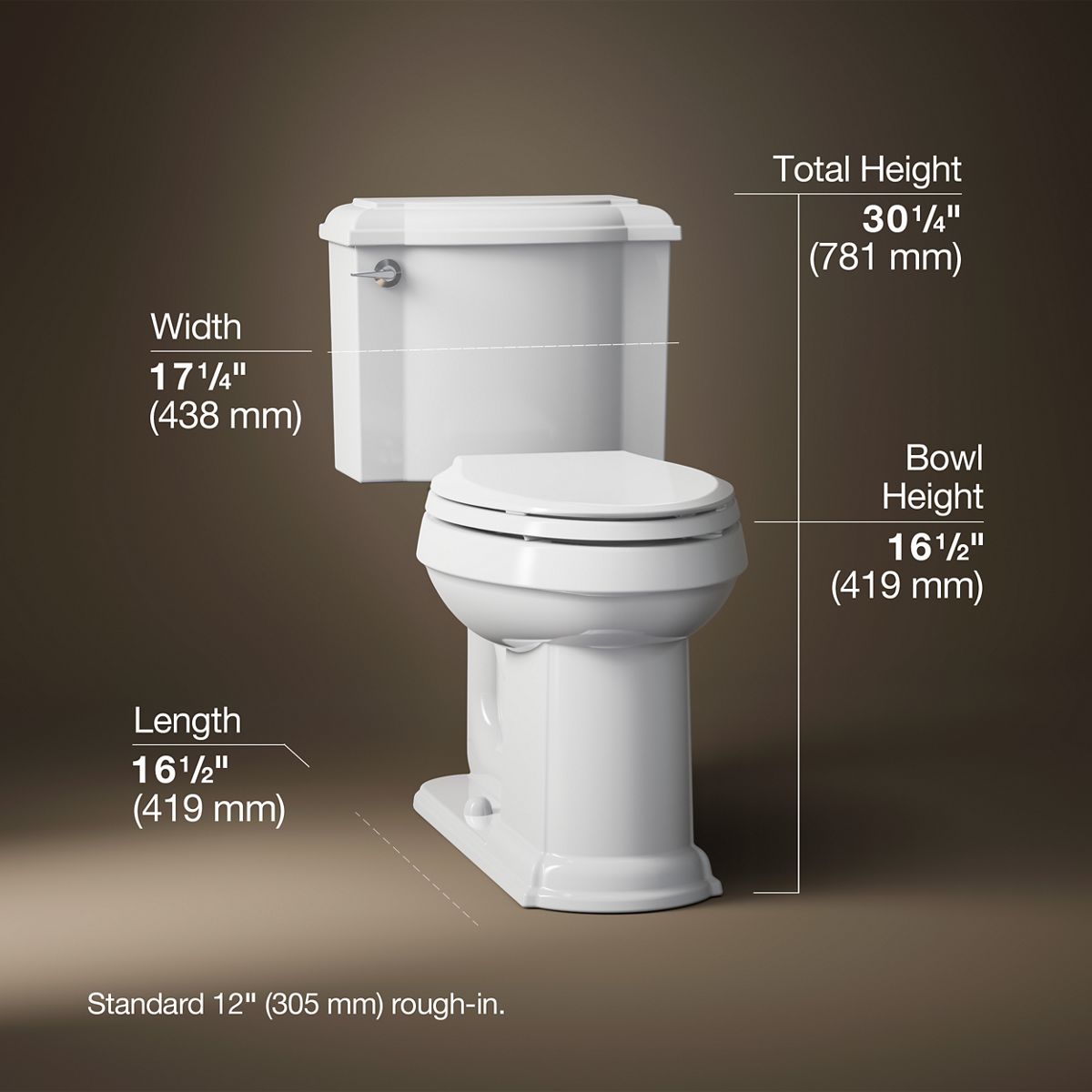 3/4 view of product with dimensions