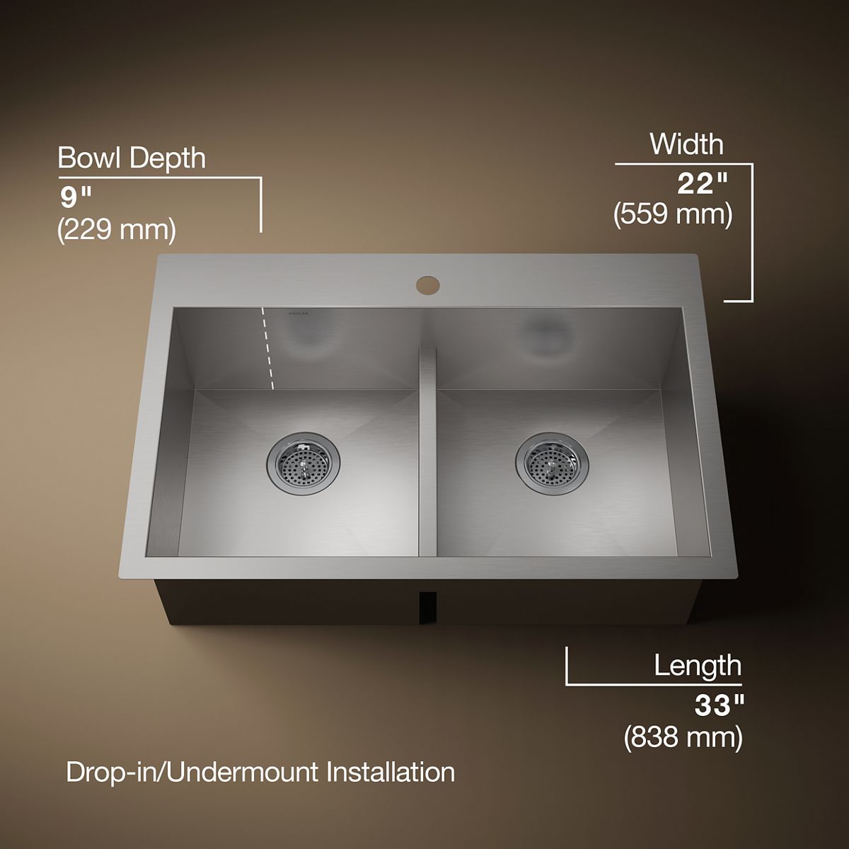 3/4 view of product with dimensions