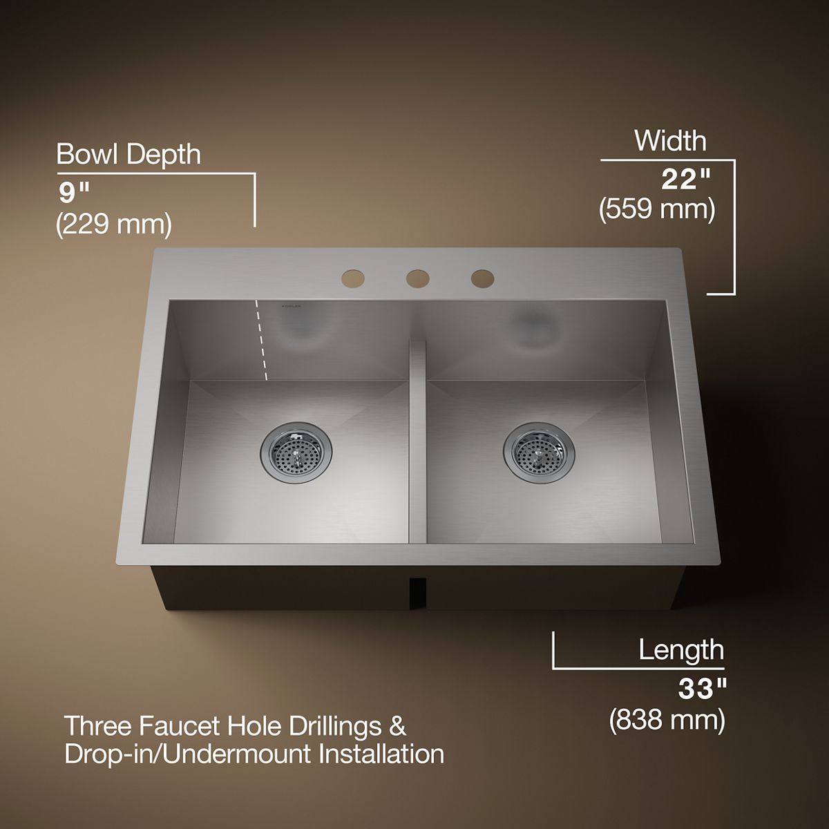 3/4 view of product with dimensions