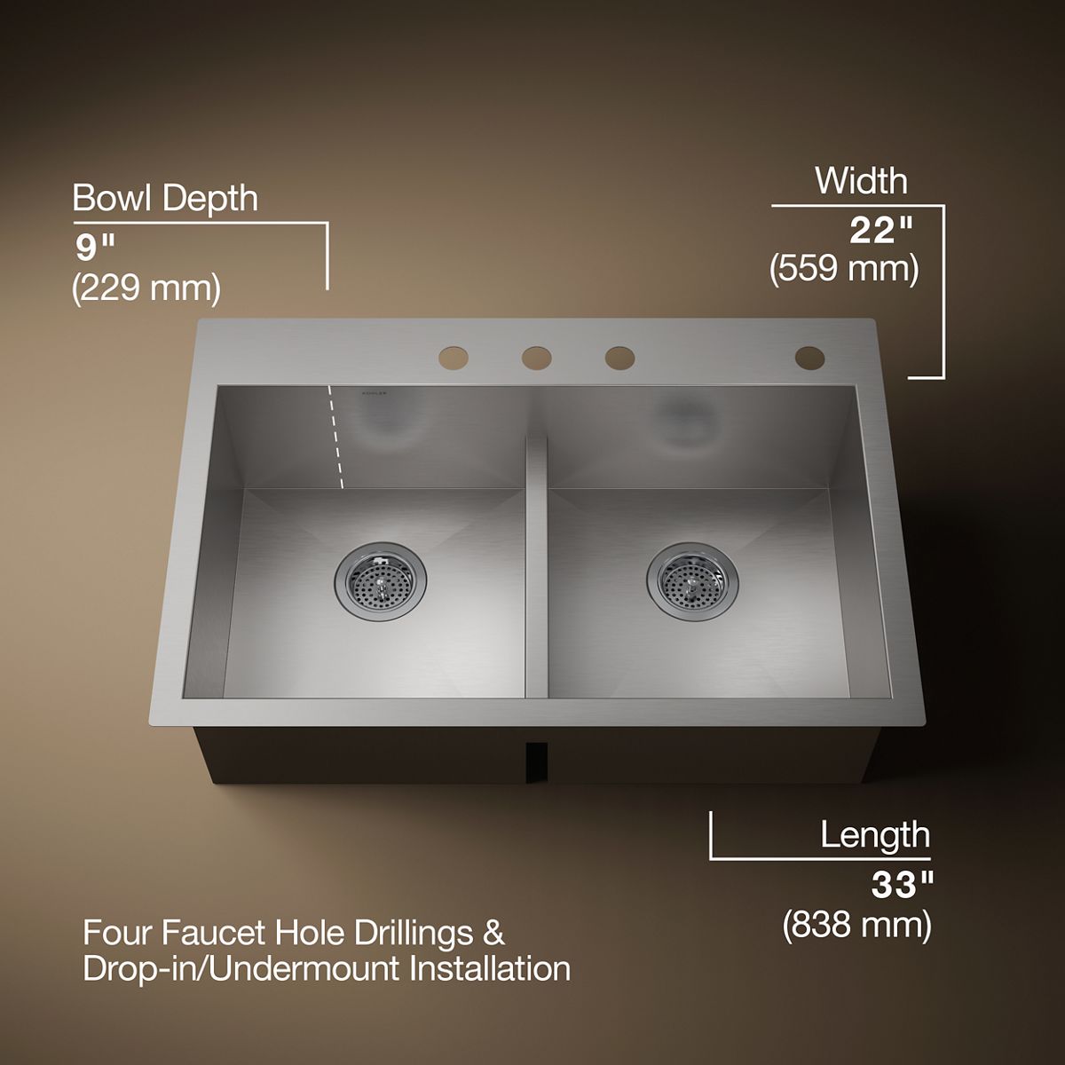 3/4 view of product with dimensions