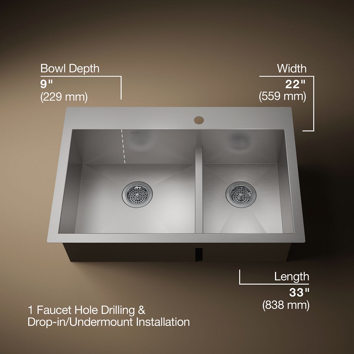 3/4 view of product with dimensions