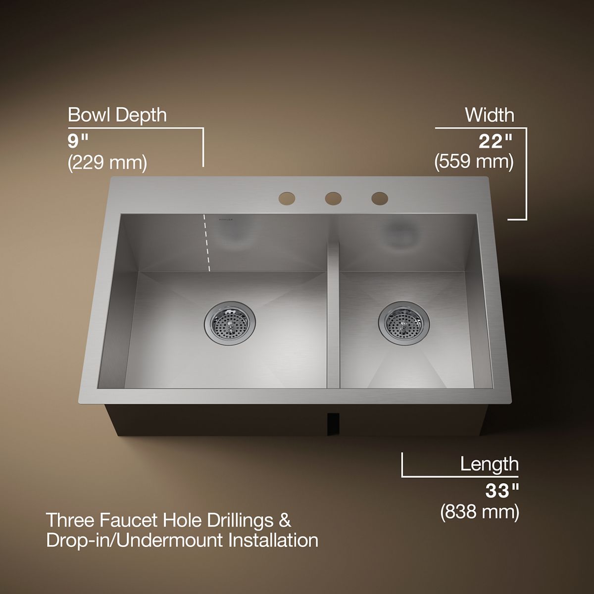 3/4 view of product with dimensions