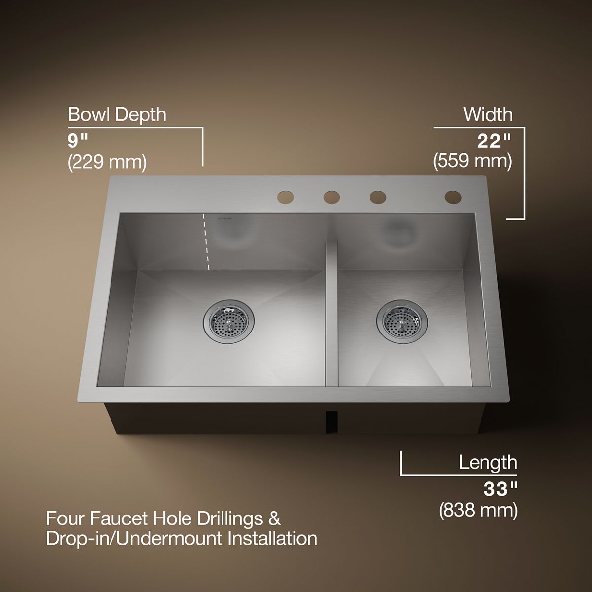 3/4 view of product with dimensions