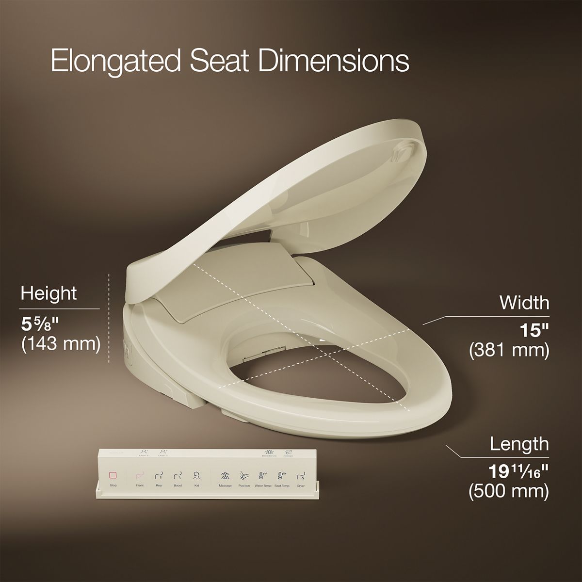 3/4 view of product with dimensions