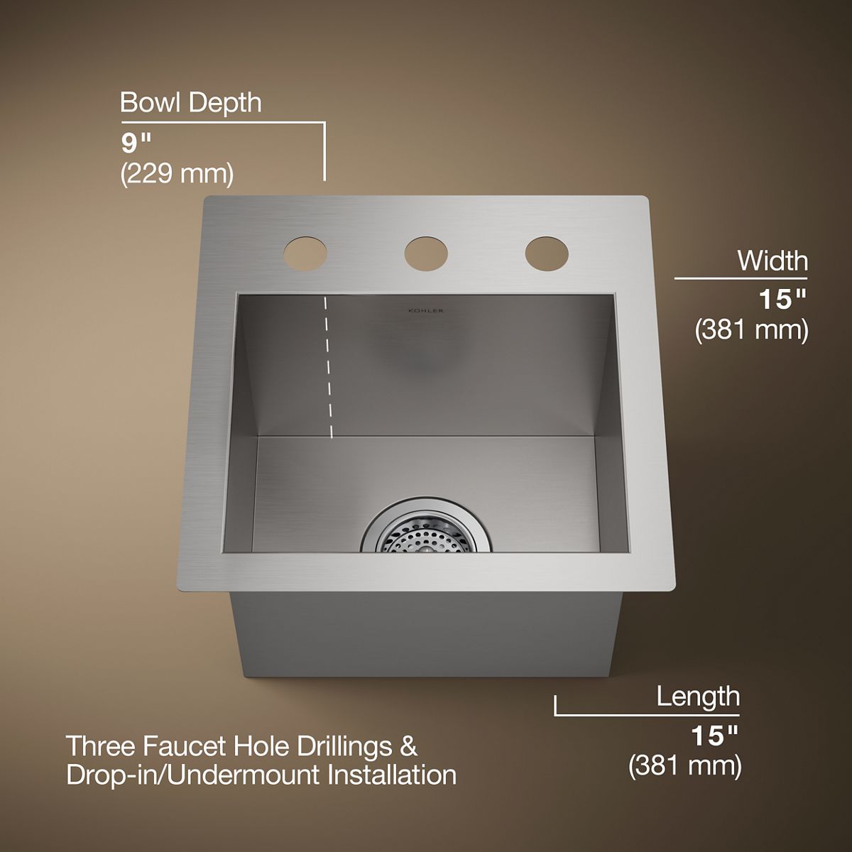 3/4 view of product with dimensions