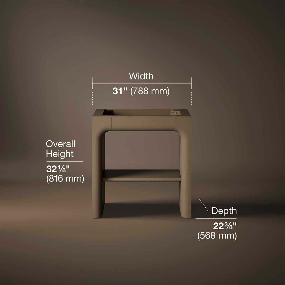 3/4 view of product with dimensions
