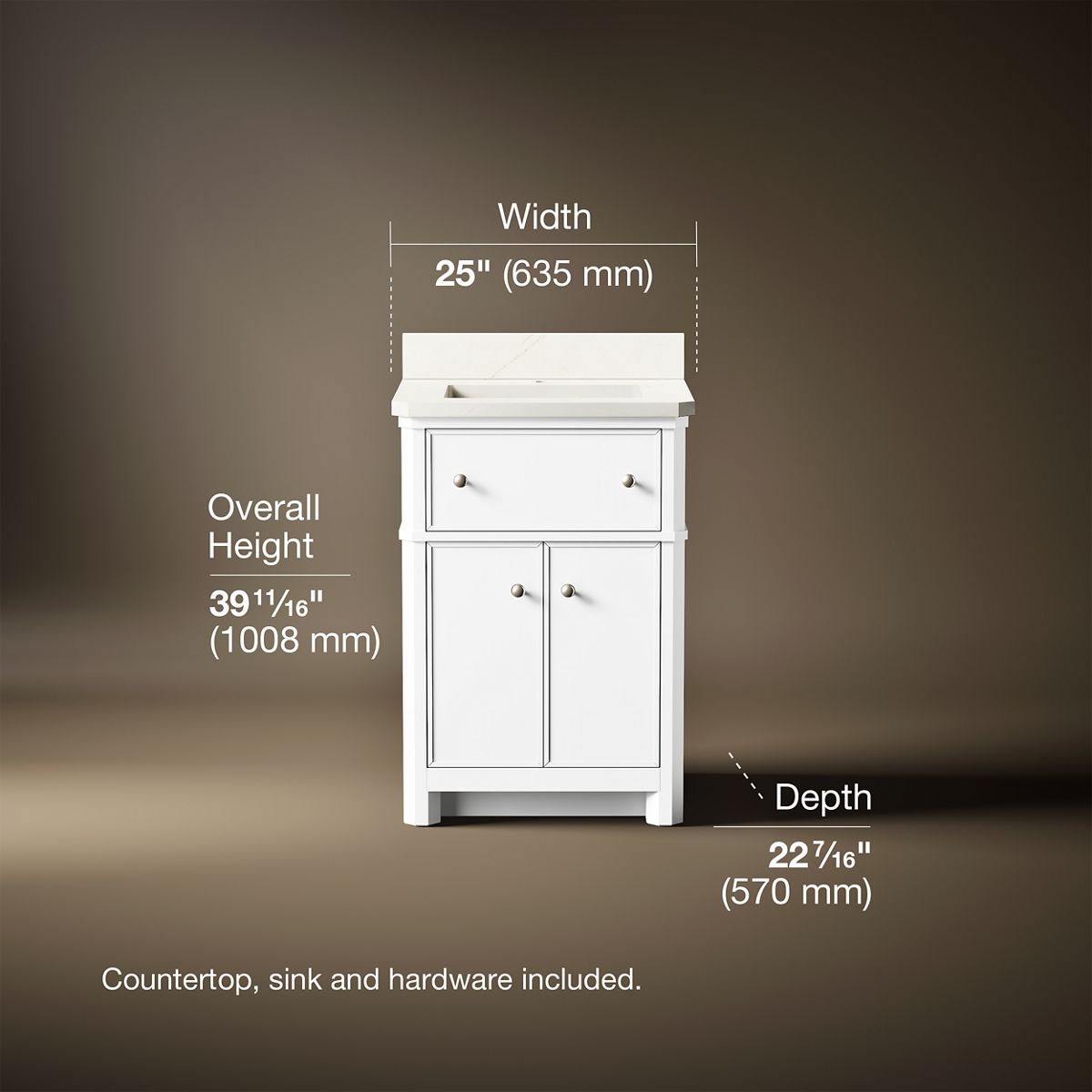 3/4 view of product with dimensions