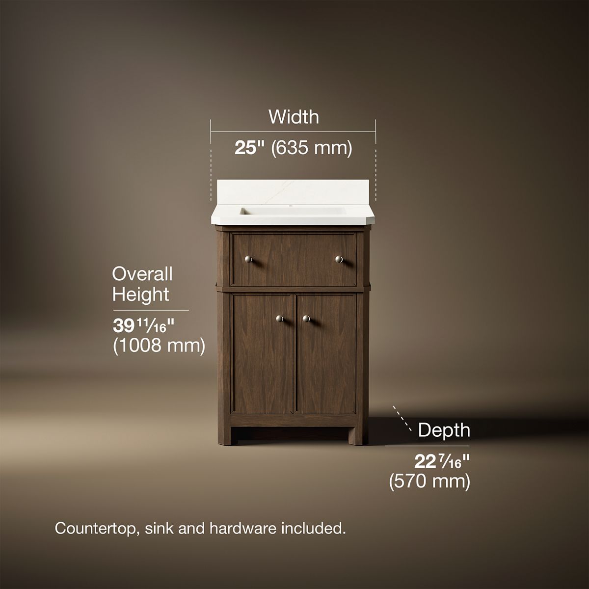 3/4 view of product with dimensions