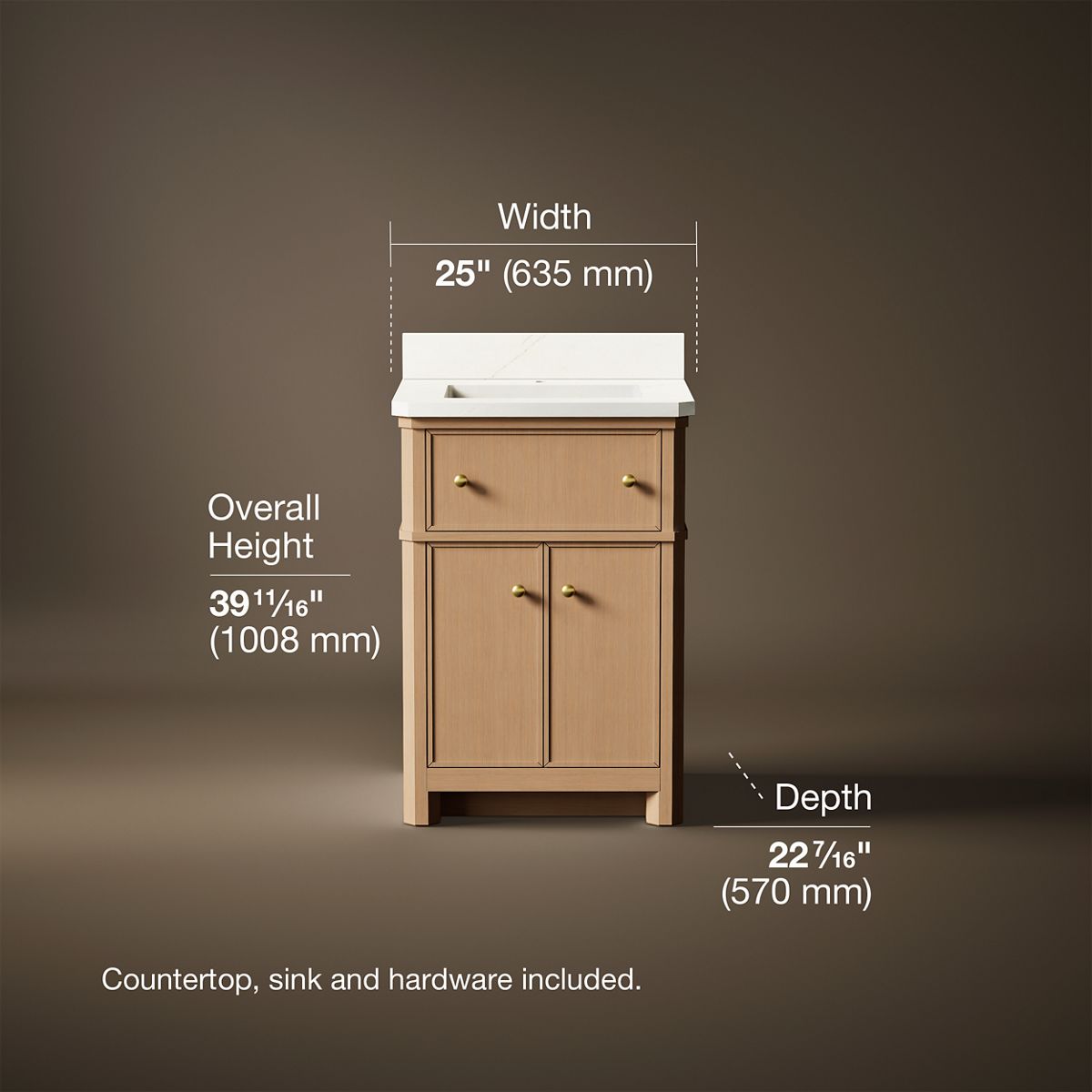 3/4 view of product with dimensions