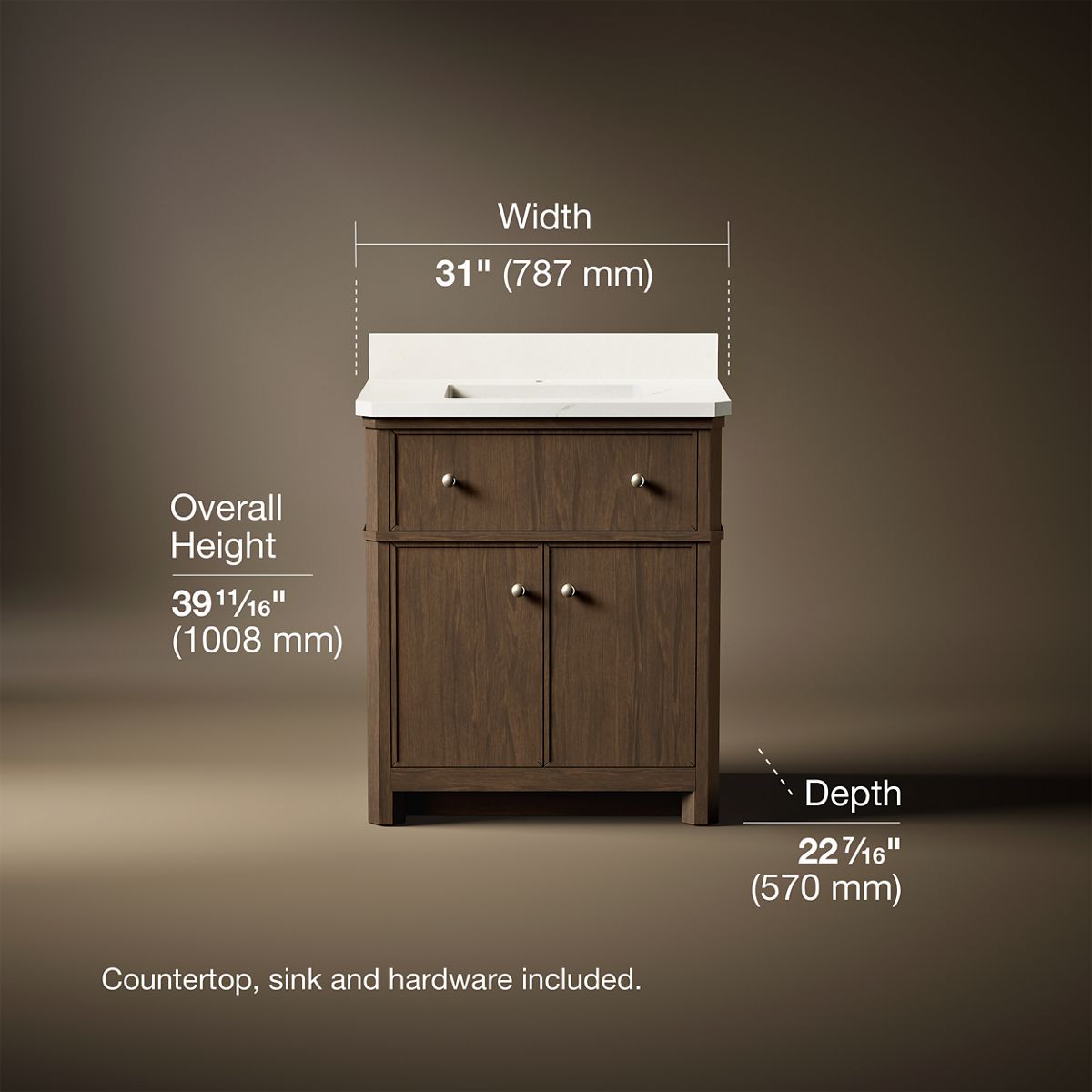 3/4 view of product with dimensions
