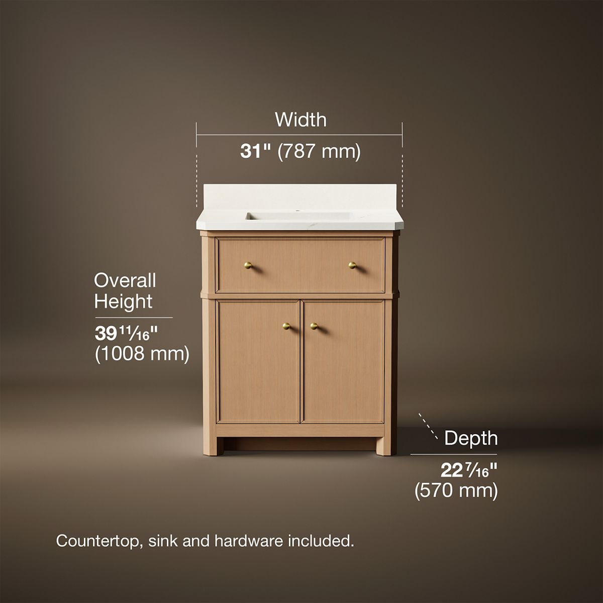 3/4 view of product with dimensions