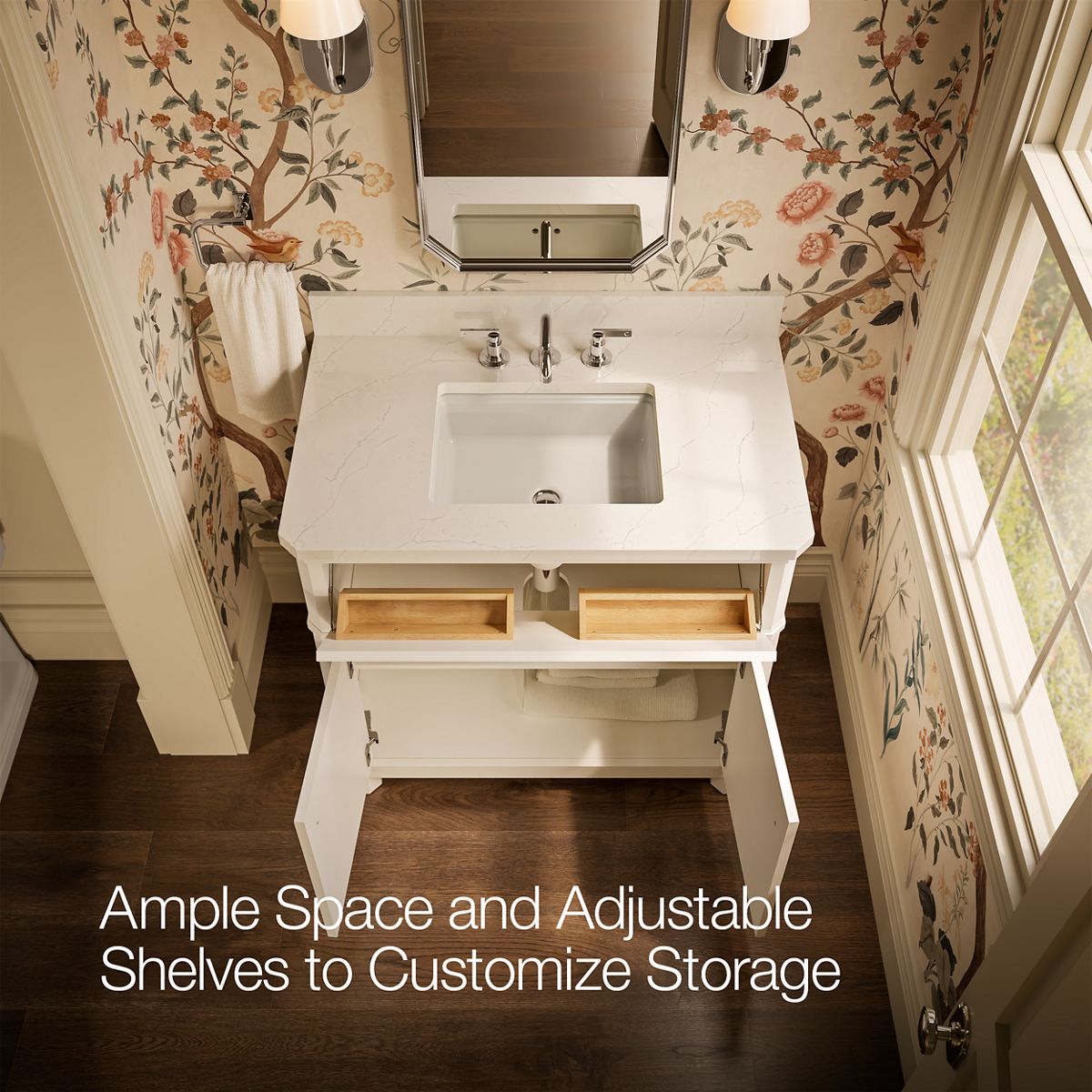 Products in use in overhead room view