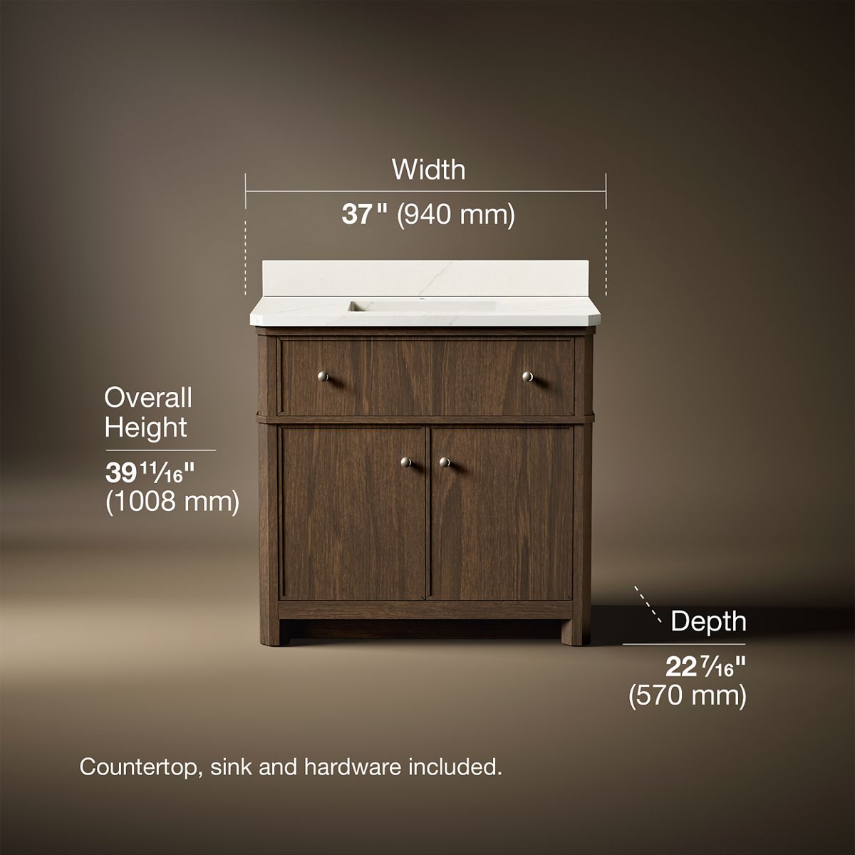 3/4 view of product with dimensions