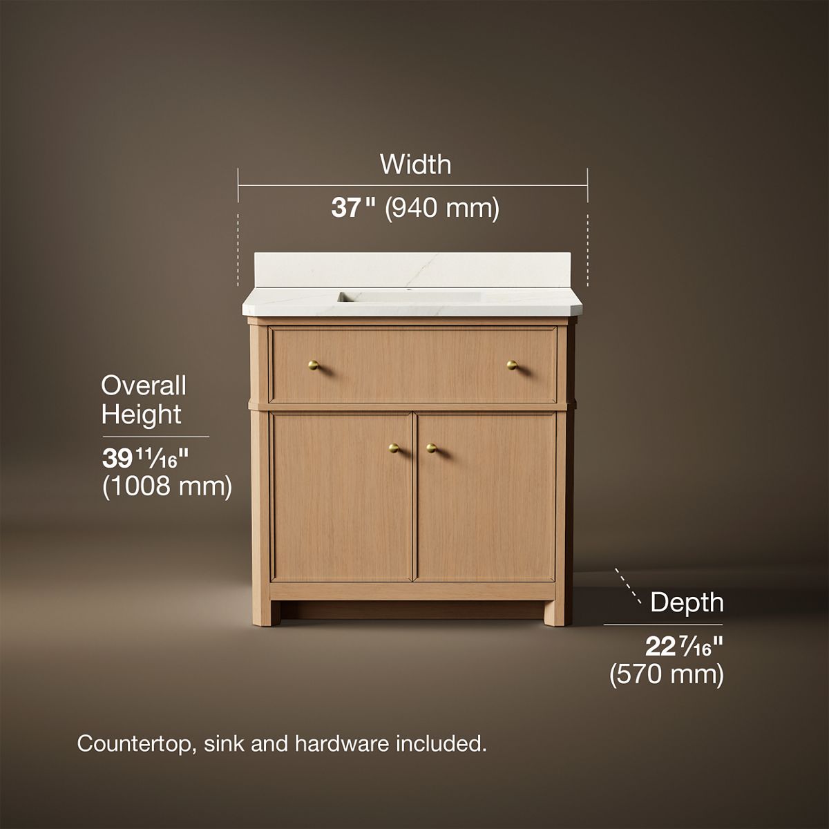 3/4 view of product with dimensions