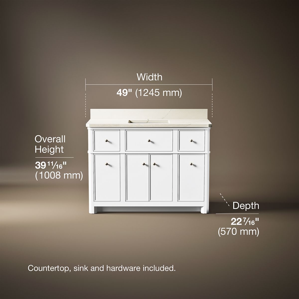 3/4 view of product with dimensions