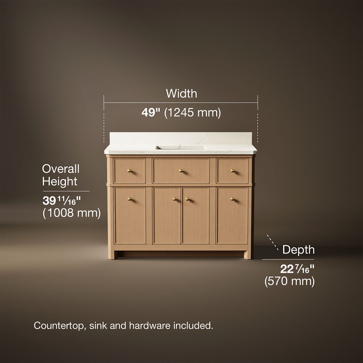 3/4 view of product with dimensions