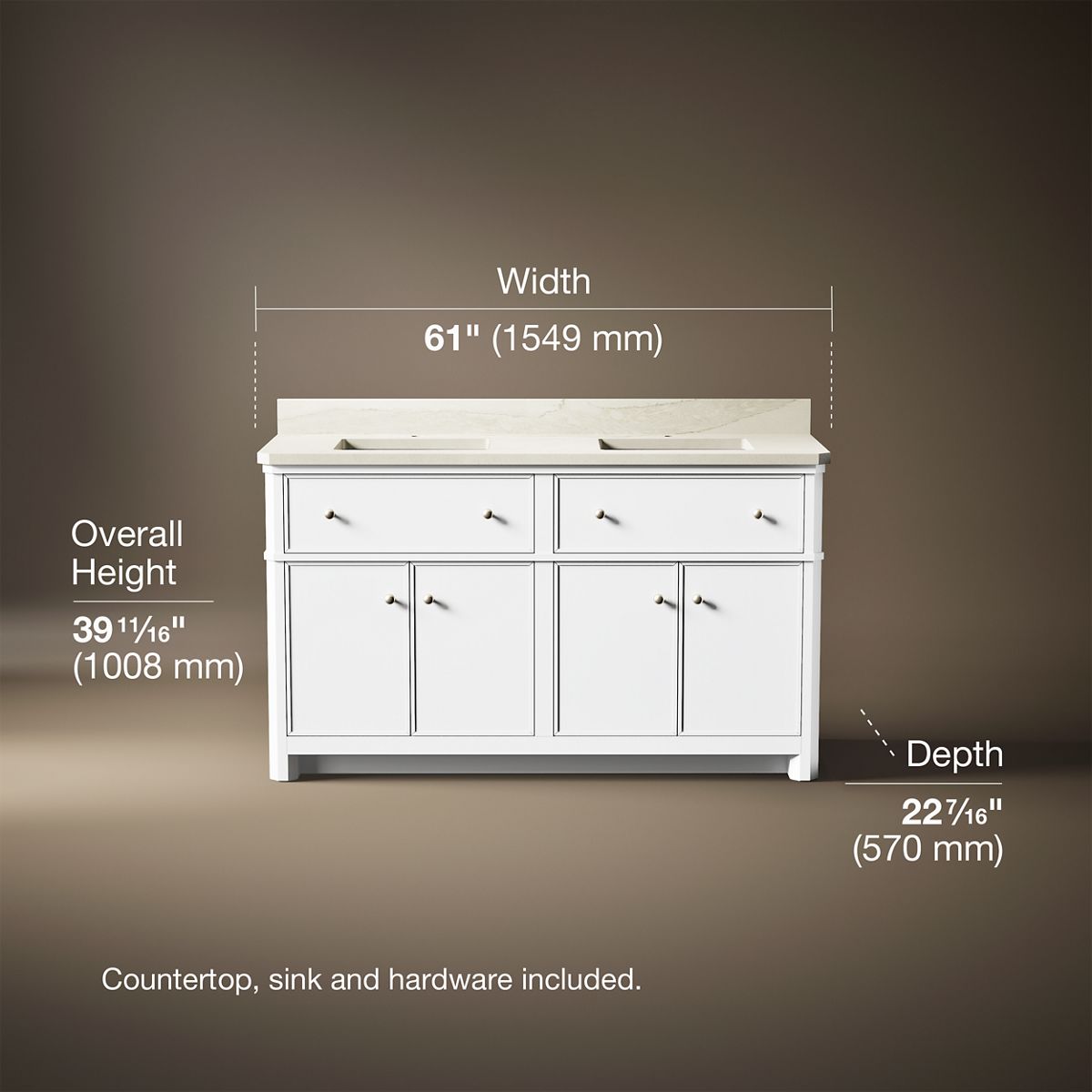 3/4 view of product with dimensions
