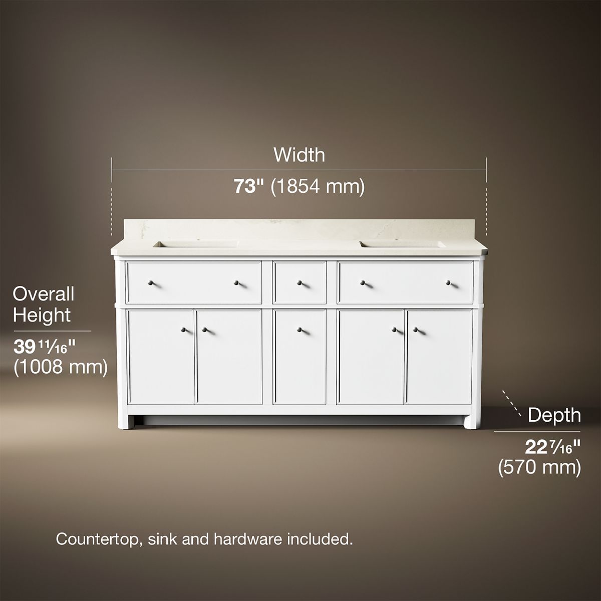 3/4 view of product with dimensions