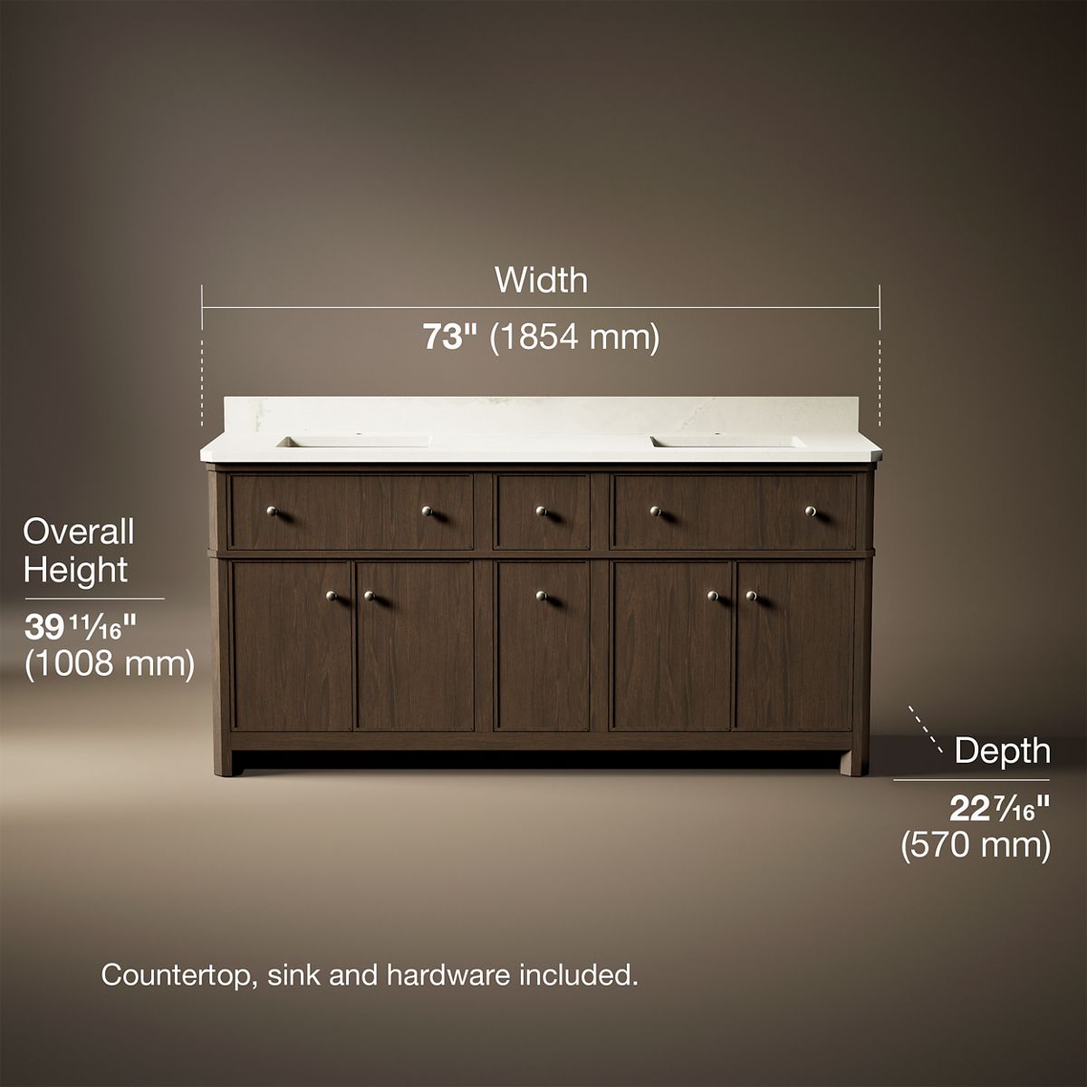 3/4 view of product with dimensions