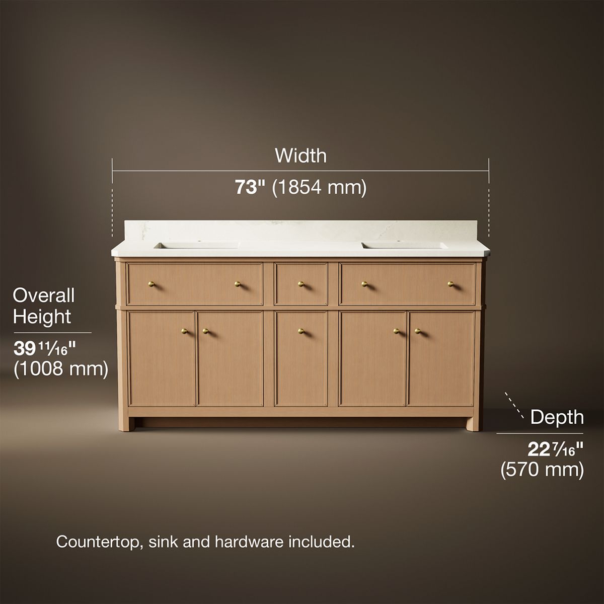 3/4 view of product with dimensions