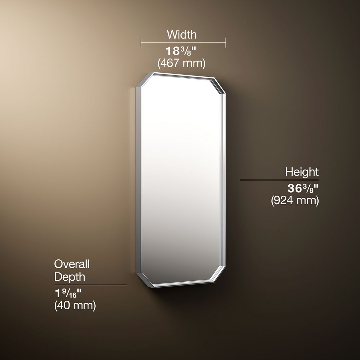 3/4 view of product with dimensions