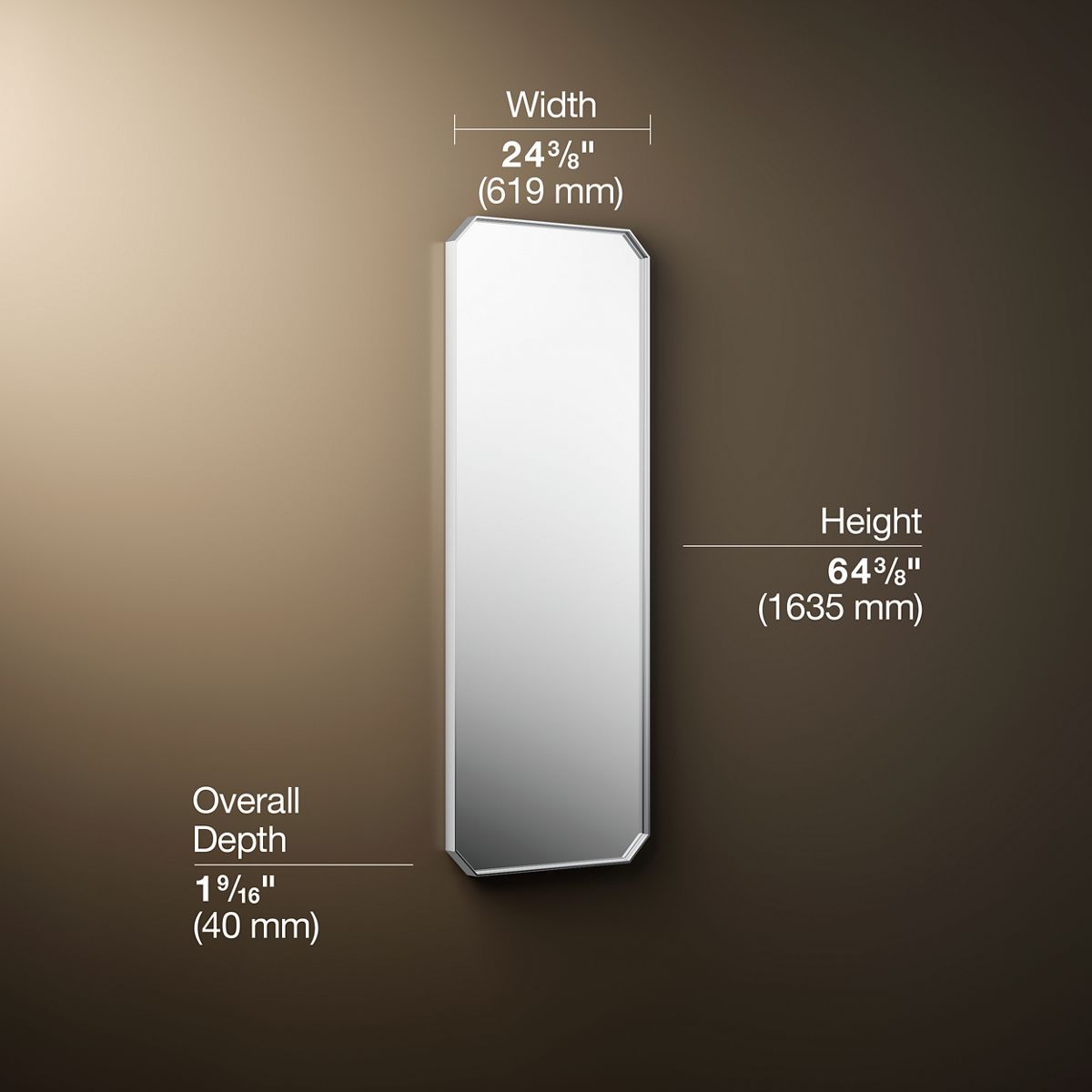 3/4 view of product with dimensions