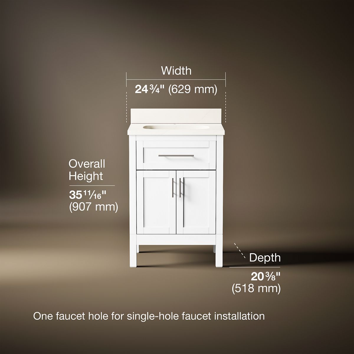 3/4 view of product with dimensions