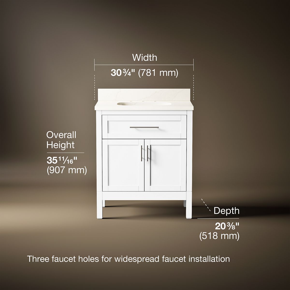 3/4 view of product with dimensions