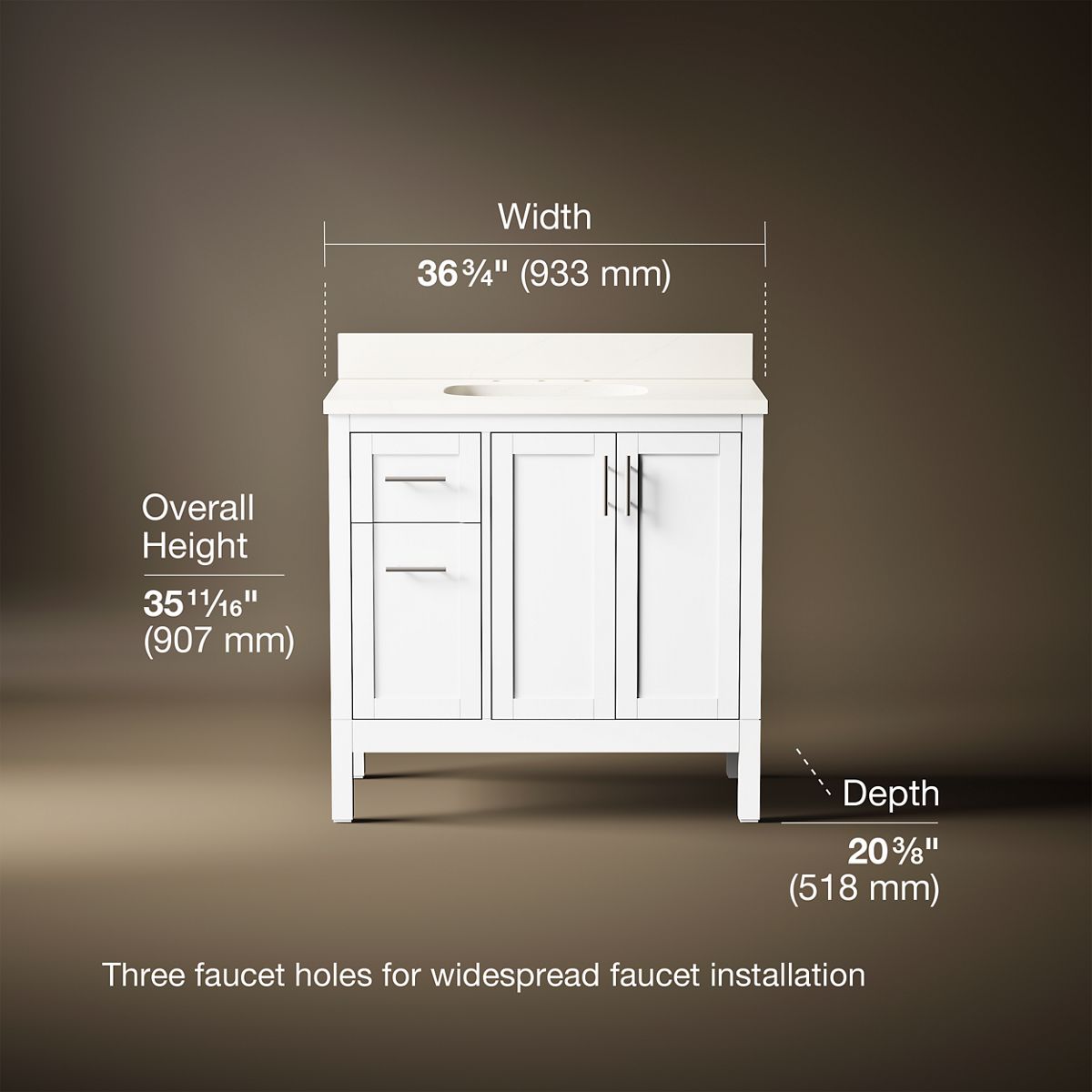 3/4 view of product with dimensions