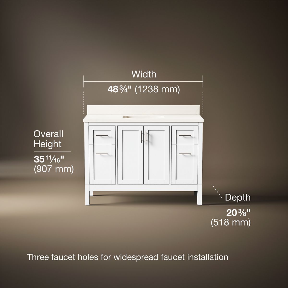 3/4 view of product with dimensions