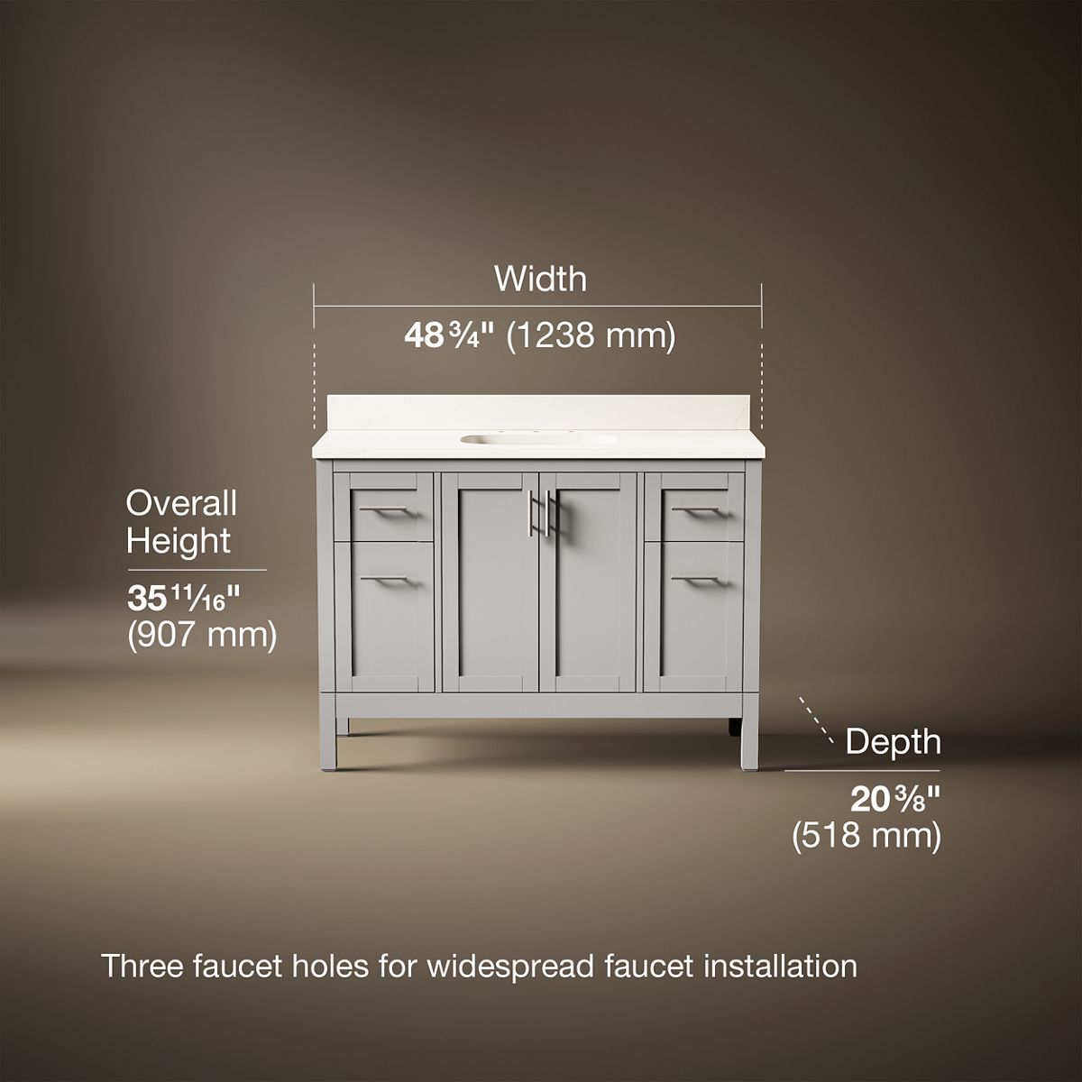3/4 view of product with dimensions