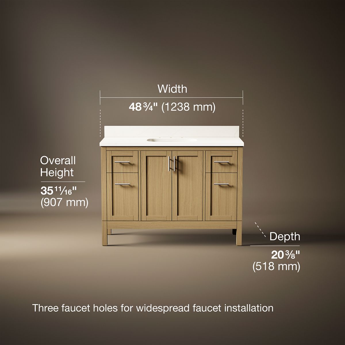 3/4 view of product with dimensions