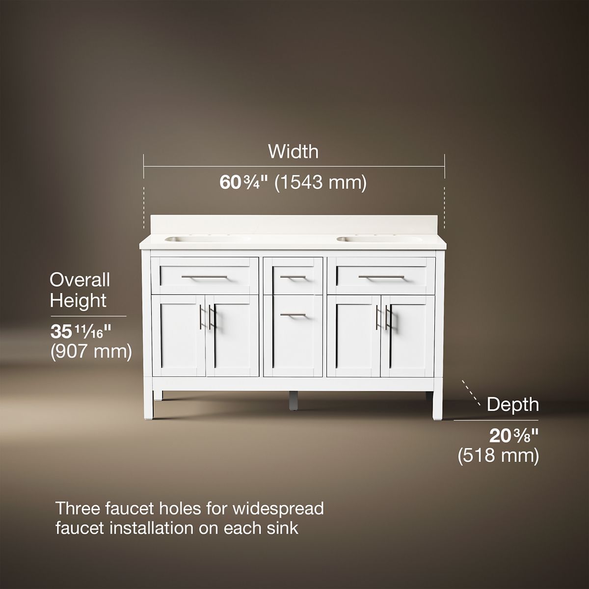 3/4 view of product with dimensions