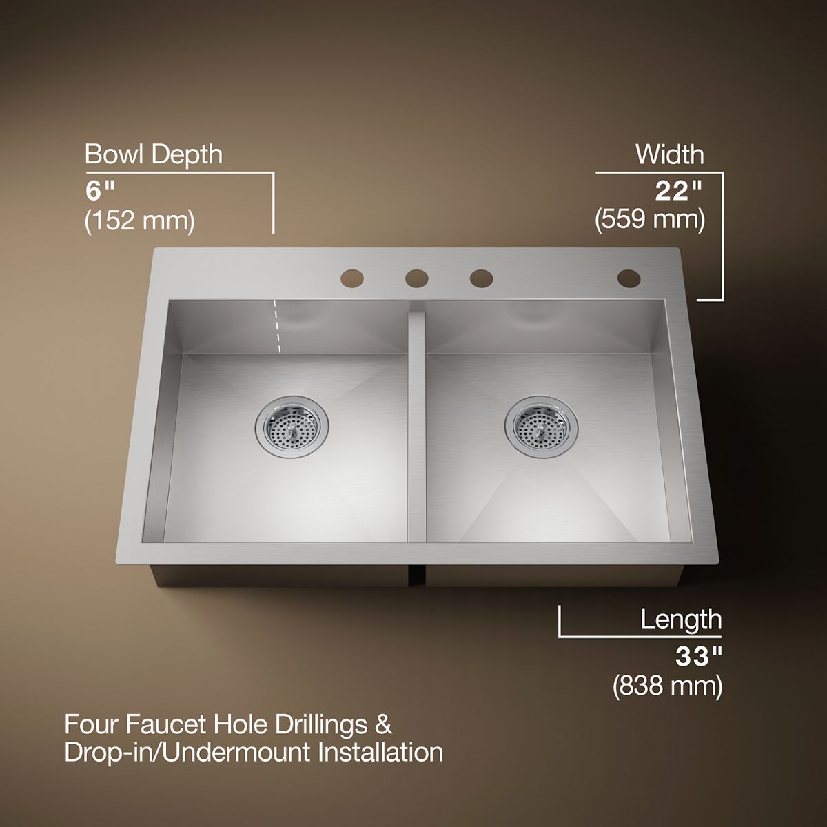 3/4 view of product with dimensions
