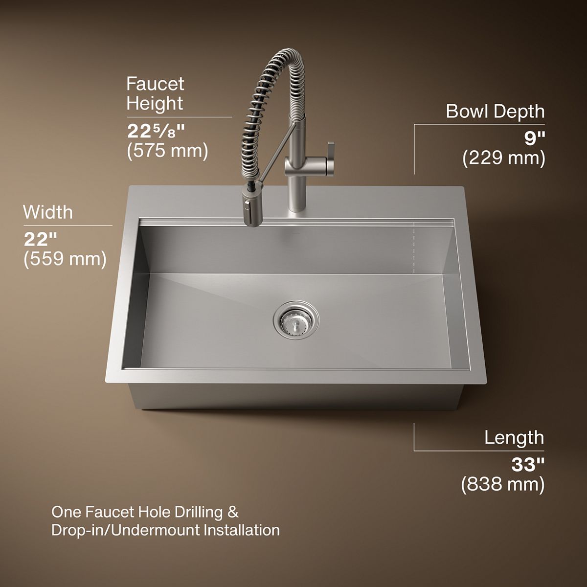 3/4 view of product with dimensions